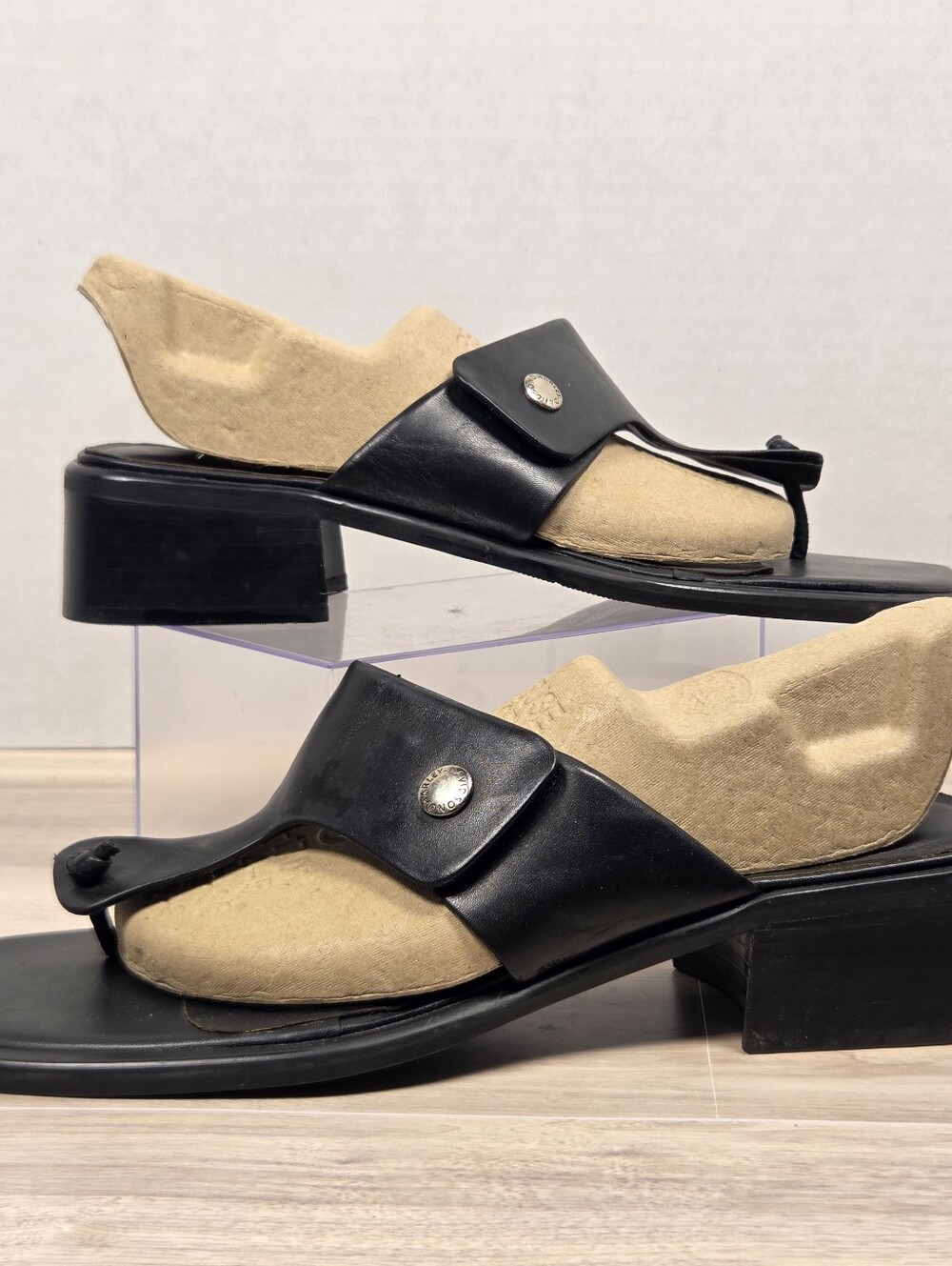 vintage Harley-Davidson black leather thong Block Heel sandals Size 7